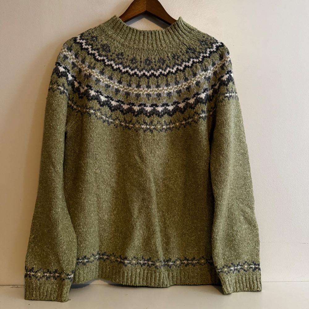 Croft & Barrow Women's Sz Lg Green Fair Isle Sweater Wool Cotton Blend Fall